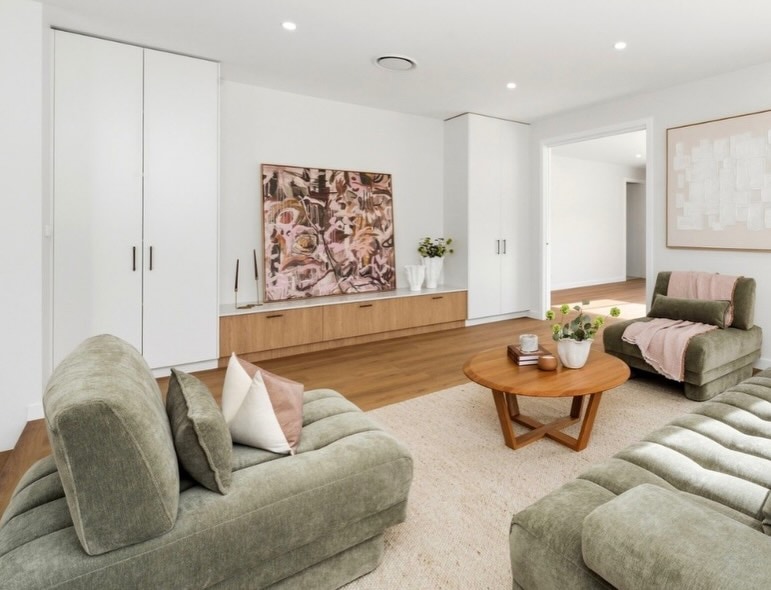 Styled On Point living room prepared for a property campaign